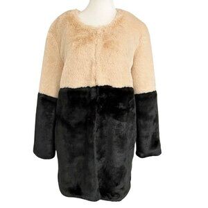 JOVONNA LONDON CREAM BLACK COLORBLOCK FAUX FUR JACKET COAT - 8 (12UK)